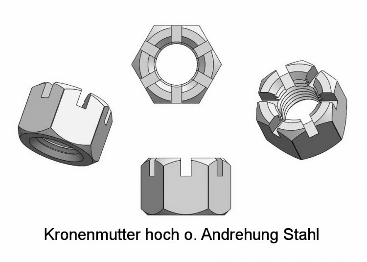 Kronenmutter hoch ohne Andrehung M4,0 - zum Schließen ins Bild klicken