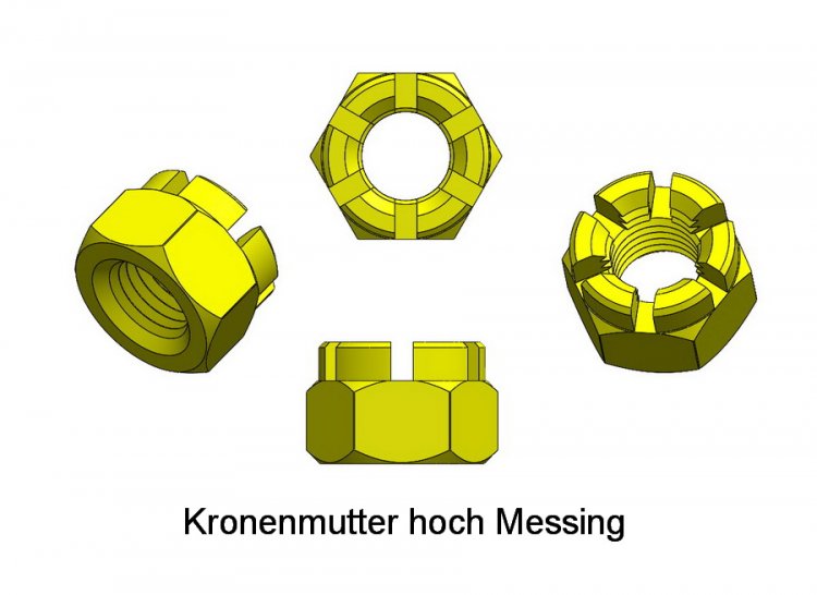 Kronenmutter hoch M1,4 Messing - zum Schließen ins Bild klicken