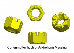 Kronenmutter hoch ohne Andrehung M4,0 Messing