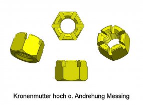 Kronenmutter hoch ohne Andrehung M2,5 Messing